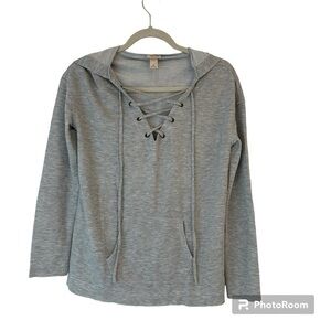 Massimo Supply Co hoodie sweatshirt lace up v-neck gray S‎